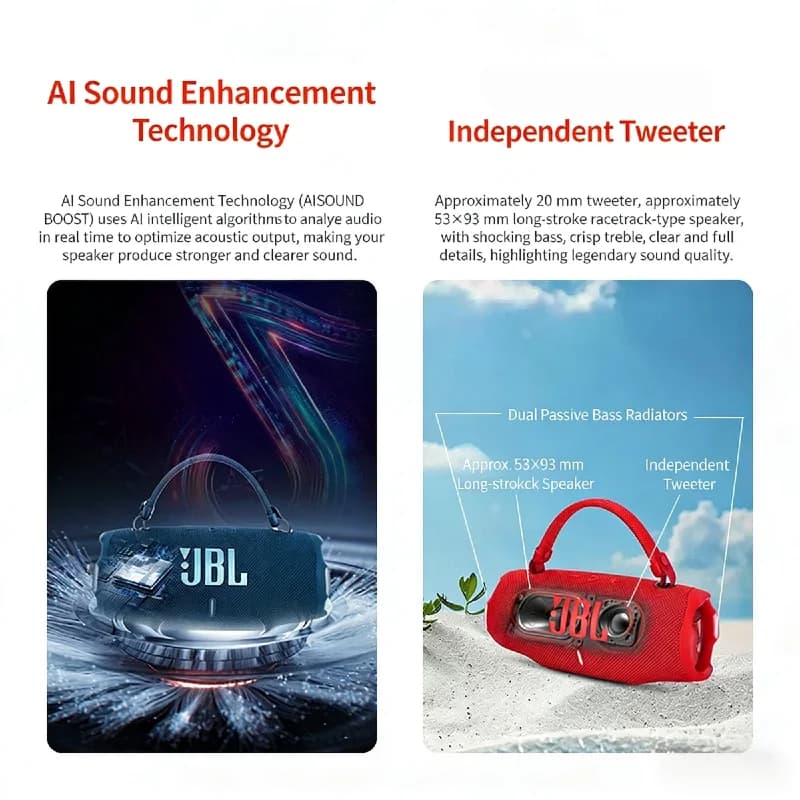 سماعة JBL Charge 6 اللاسلكية بلوتوث - مقاومة للماء IP67، وقت تشغيل 20 ساعة، صوت ستيريو مع باس معزز، محمولة، مناسبة للشاطئ - 4