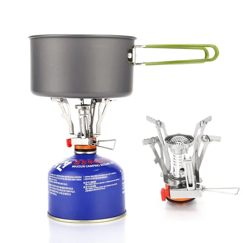 موقد غاز صغير قابل للطي خفيف الوزن من سبيكة للأنشطة الخارجية، مثالي للتخييم والنزهات، مع فرن غاز محمول للطهي في الهواء الطلق - 2