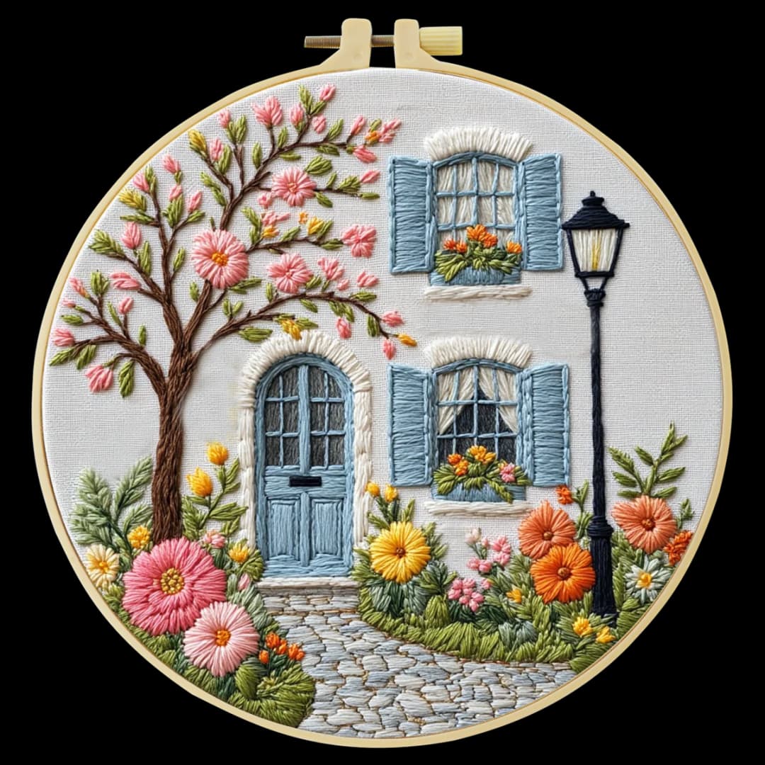 1 قطعة عدة تطريز يدوية DIY - نمط الحديقة أمام الباب (20x20 سم) - ديكور منزلي وفن الخياطة - 4