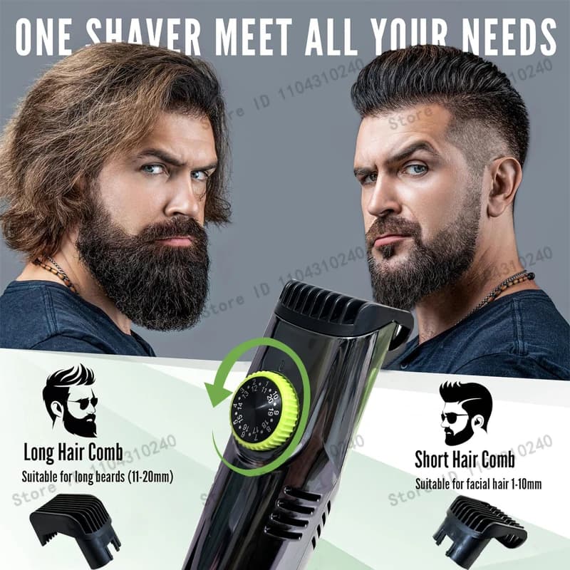 Cordless Men Beard Trimmer Rechargeable Electric Shaver with 20 Trim Built-in Vacuum Clipper for Mustache Sideburns Grooming Kit - 2