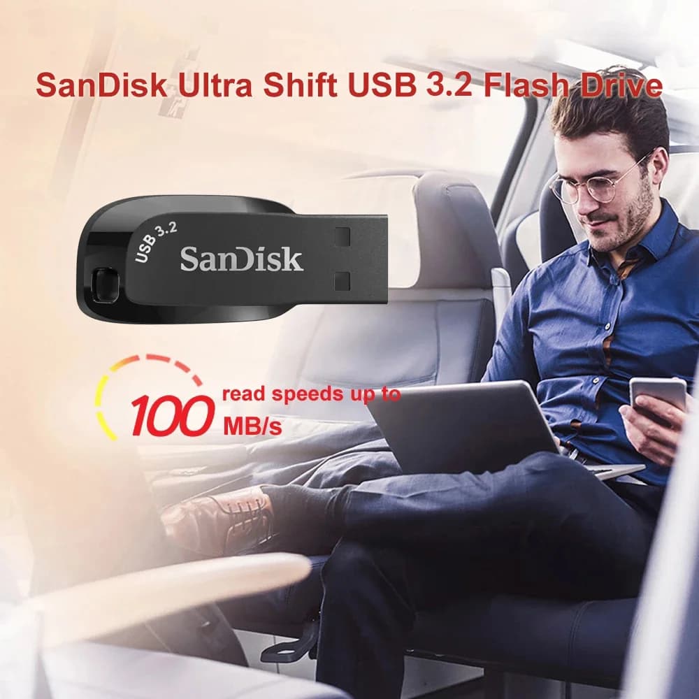 SanDisk USB 3.2 64GB USB Flash Drive CZ410، فلاش درايف، عصا ذاكرة سوداء، U Disk صغير، تخزين خارجي للابتوب - 2