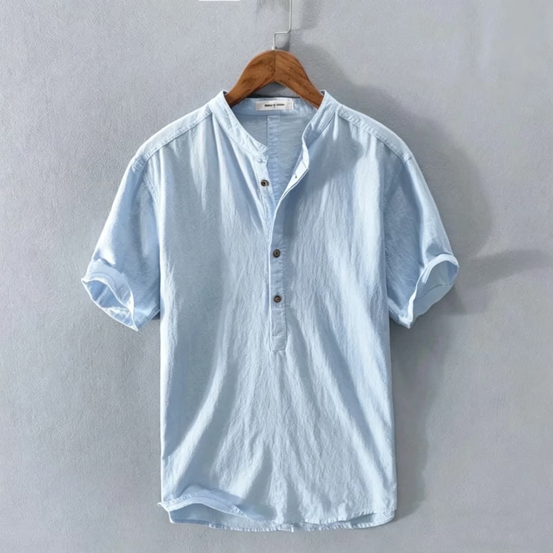 New Cotton Linen Shirts for Men Casual Shirts Lightweight  Short  Sleeve Henley Beach Shirts Hawaiian T Shirts for Men - 2