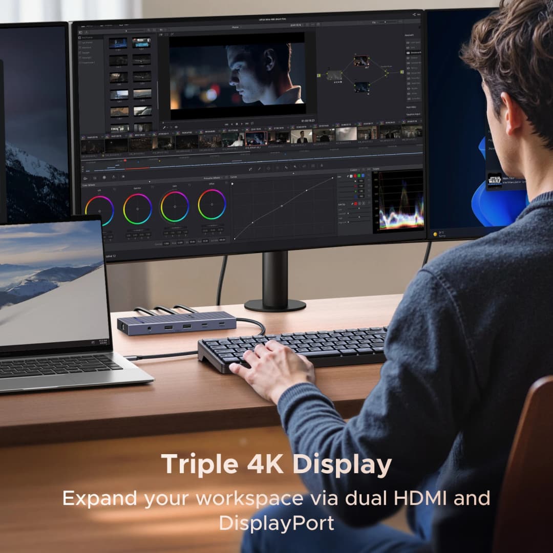 يوجرين 12-في-1 هاب يو اس بي تايب-سي إلى 2HDMI 4K120Hz DP USB3.2 10Gbps SD/TF RJ45 PD100W لماك بوك ديل اتش بي ملحقات لابتوب دوكينغ - 3