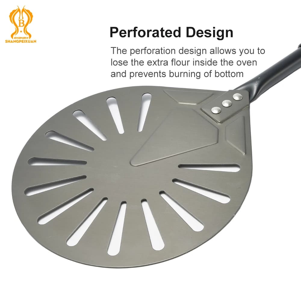 SHANGPEIXUAN 12 "قشر البيتزا الصلب بأكسيد مع مجموعة مجرفة تحول البيتزا مستطيلة مثقوبة الألومنيوم بيتزا قشر مقبض سيليكون - 5