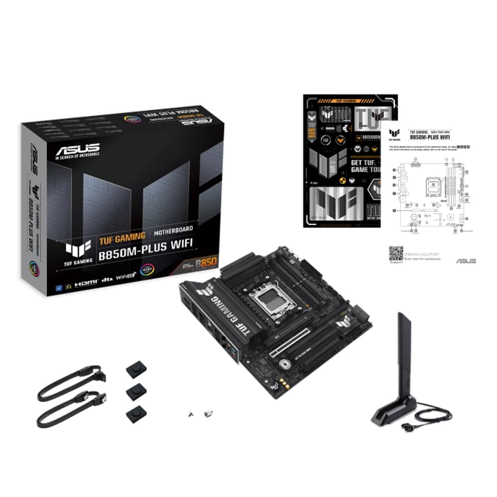 ASUS TUF GAMING B850M-PLUS WIFI AMD B850 سعة 256 جيجابايت DDR5 PCIe 4.0 مقبس AM5 يدعم سلسلة Ryzen 9000/8000/7000 مقاس 24.4 × 24.4 سم - 2