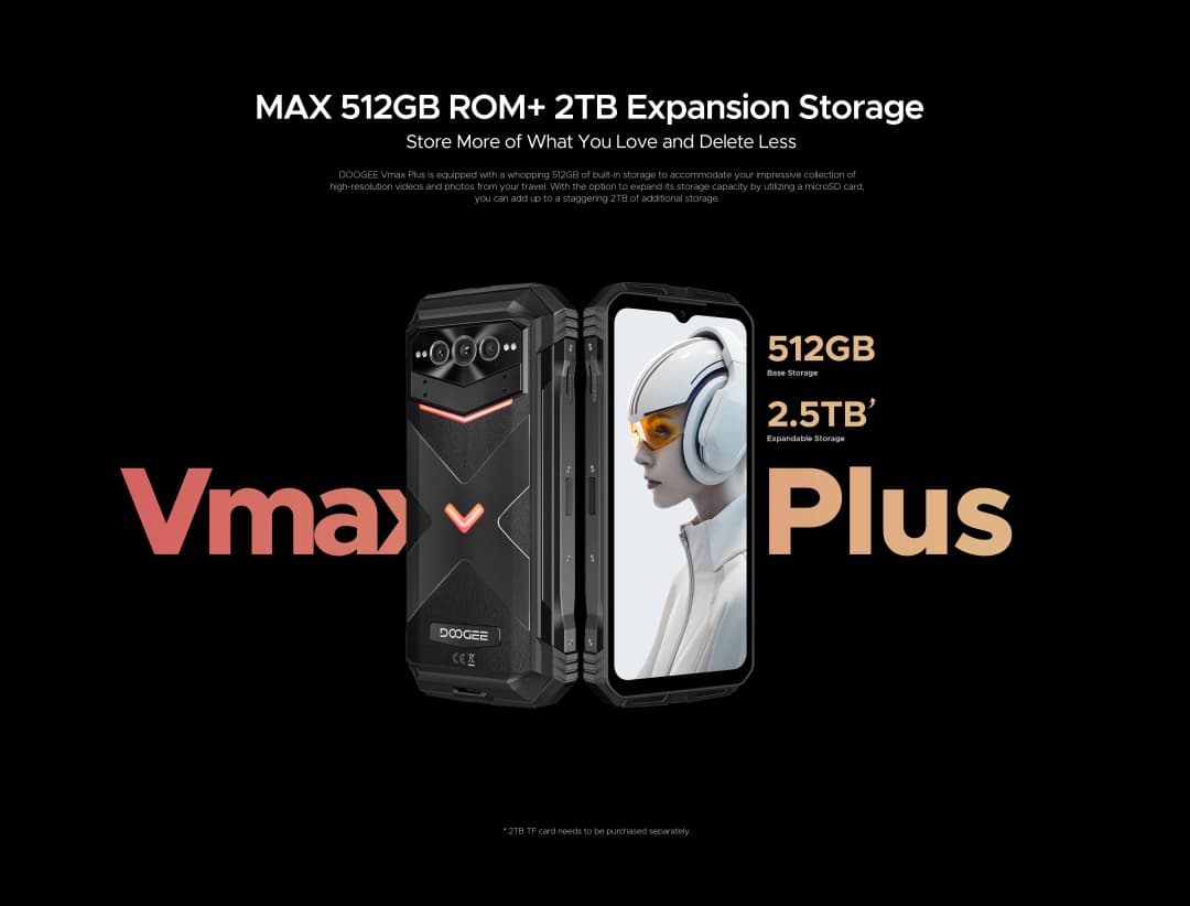 DOOGEE V Max Plus Rugged Phone 22000mAh 36GB(16+20) 512GB 200MP Camera Phone 6.58" 120Hz Dimensity 7050 Android14 - 5
