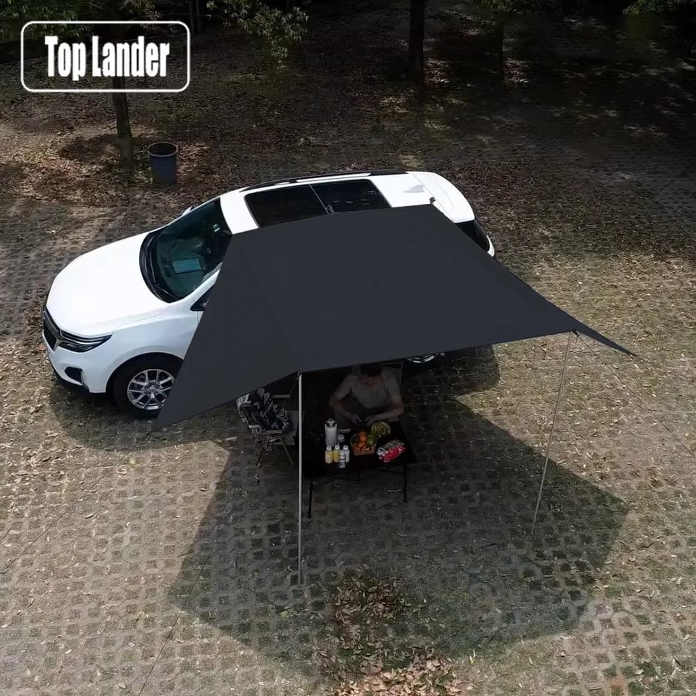 مظلة جانبية لسيارات SUV، قماش مقاوم للماء والأشعة فوق البنفسجية، خيمة تخييم محمولة مع شفط كأس للحماية من الشمس
