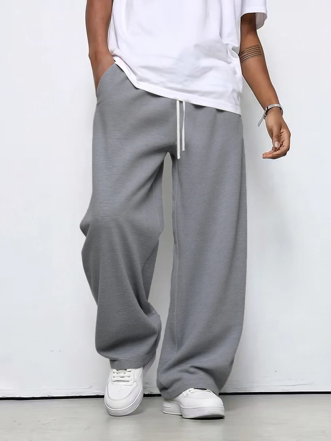 بنطال رجالي فضفاض مستقيم عارضة موضة كورية بنطال رياضي واسع الساق مريح خفيف طويل للرجال - 2