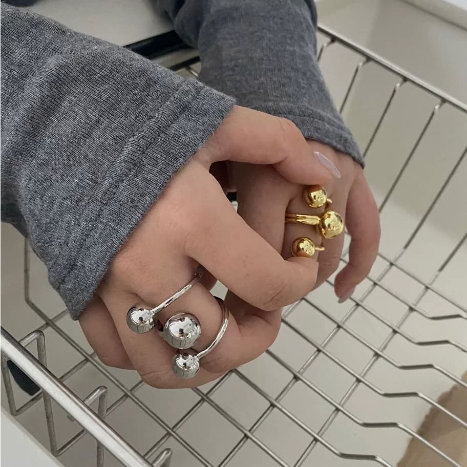Exaggeration Punk Metal Personality Irregular Three-layer Design Ball-Shape Rings for Women Fashion Simple Adjustable Rings GIft - 2