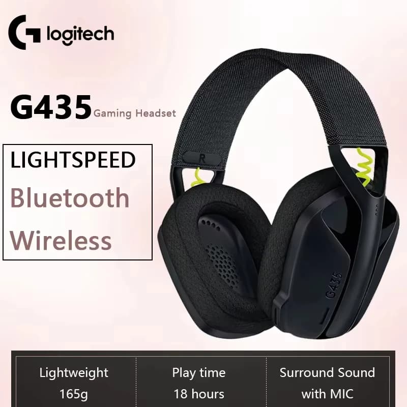 Logitech G435 LIGHTSPEED Wireless Gaming Headphone Lightweight 165g Built-in Mics, 18h Battery Bluetooth Gamer Headset for PC/PS