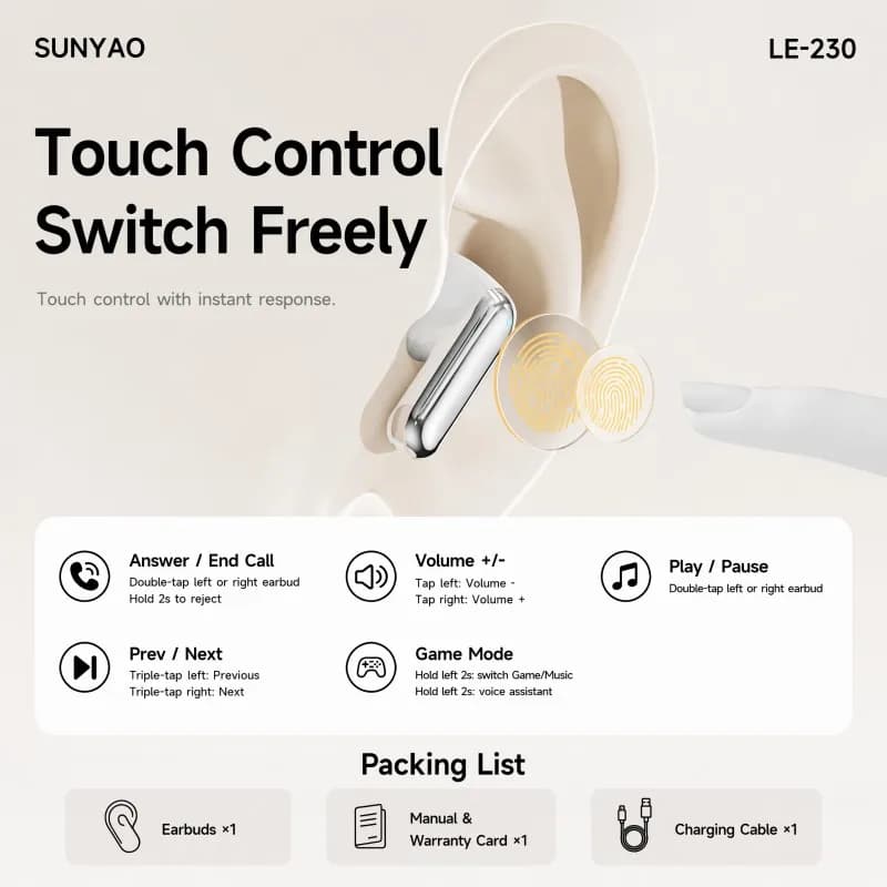 Original Lenovo LE230 New Bluetooth Earphones Wireless Headset TWS Touch Control Earbuds Hifi Headphone Waterproof Mic Earbuds - 6