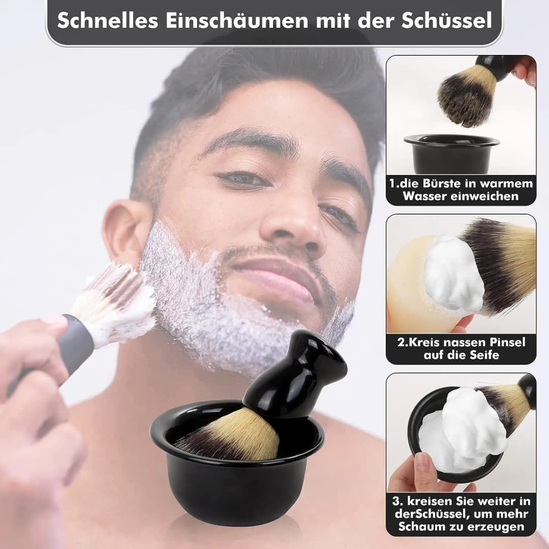 Shaving Brush Set, 3-in-1 Shaving Set with Shaving Brush, Shaving Bowl and Shaving Stand,  Father's Day Men's Shaving Gift Set - 4