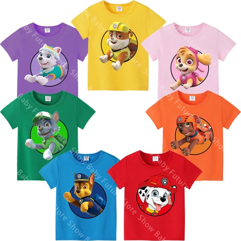 Paws Patrols Chase Marshall Skye Rocky T Shirt for Girls Boys Clothes Tops Summer Cute Cotton Short Sleeve Tee New Kawaii Giftss
