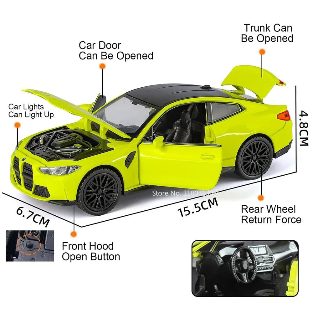 سيارة M4، مقياس 1:32، سبيكة معدنية، مع أصوات وأضواء، هدية مثالية للأطفال - 6