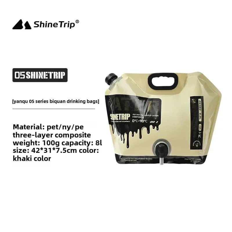 حقيبة ماء تخييم ShineTrip 8 لتر، حاوية ماء محمولة متعددة الاستخدامات، كيس قابل للطي مع صنبور، أدوات خارجية - 4
