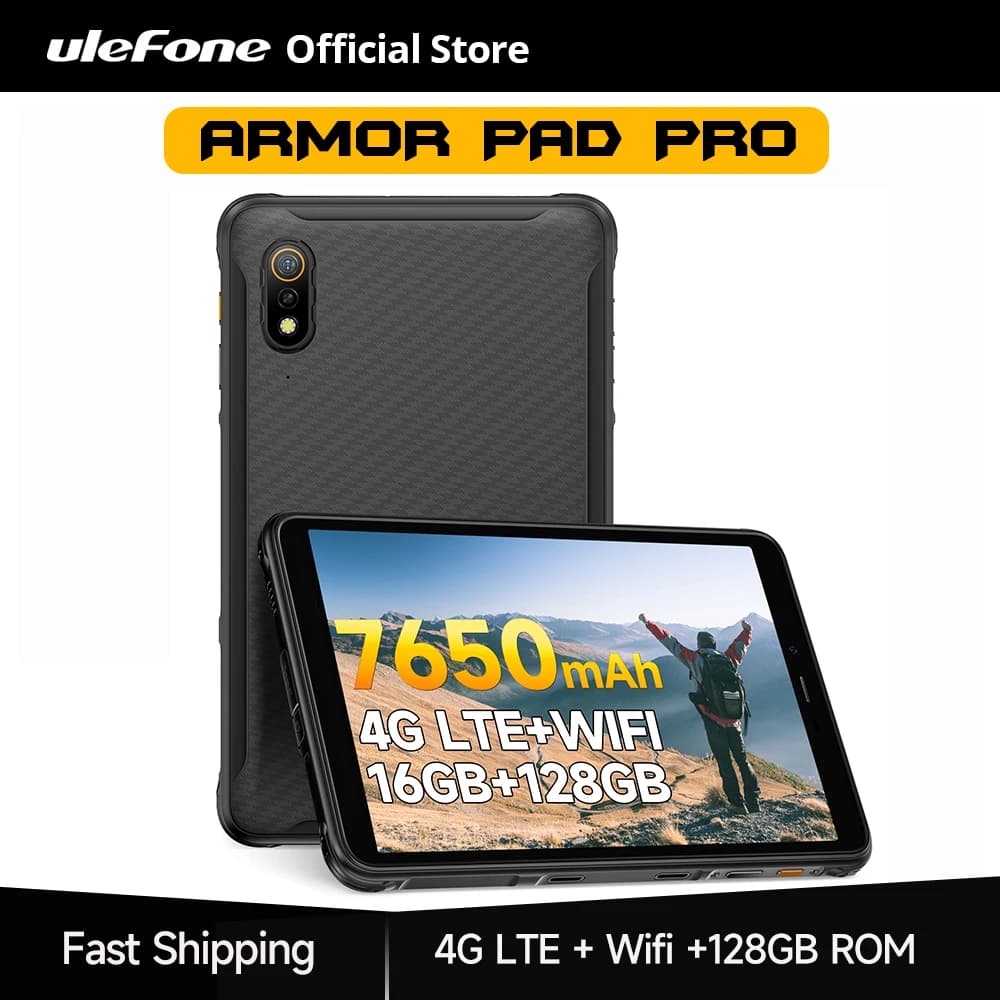 جهاز Ulefone Armor Pad Pro لوحي متين IP68/IP69K 4G MT8788 لوحي ذاكرة وصول عشوائي 16 جيجابايت (8+8 جيجابايت ذاكرة وصول عشوائي) ذاكرة قراءة فقط 128 جيجابايت 48 ميجابكسل Android 7650 مللي أمبير في الساعة
