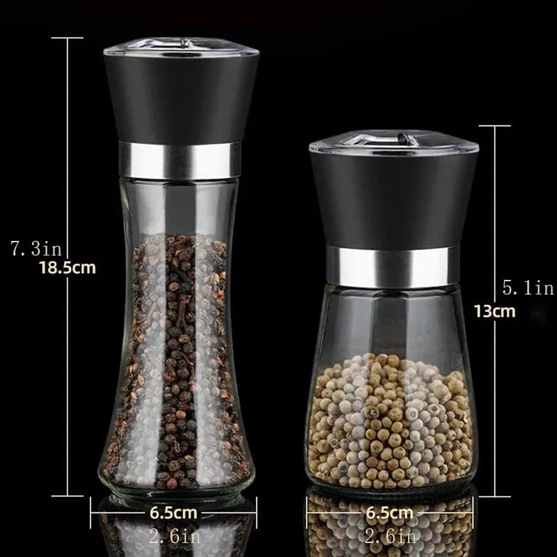 Premium Stainless Steel Pepper Grinder, Durable Glass Body, Adjustable Coarseness Handheld Spice Mill - 6