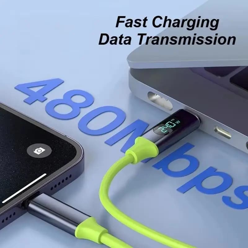Super Fast Charging Smart Digital Display Charging Cable 240W For iPhone 15 16 Xiaomi Samsung Huawei Silicone Type C Cable - 3