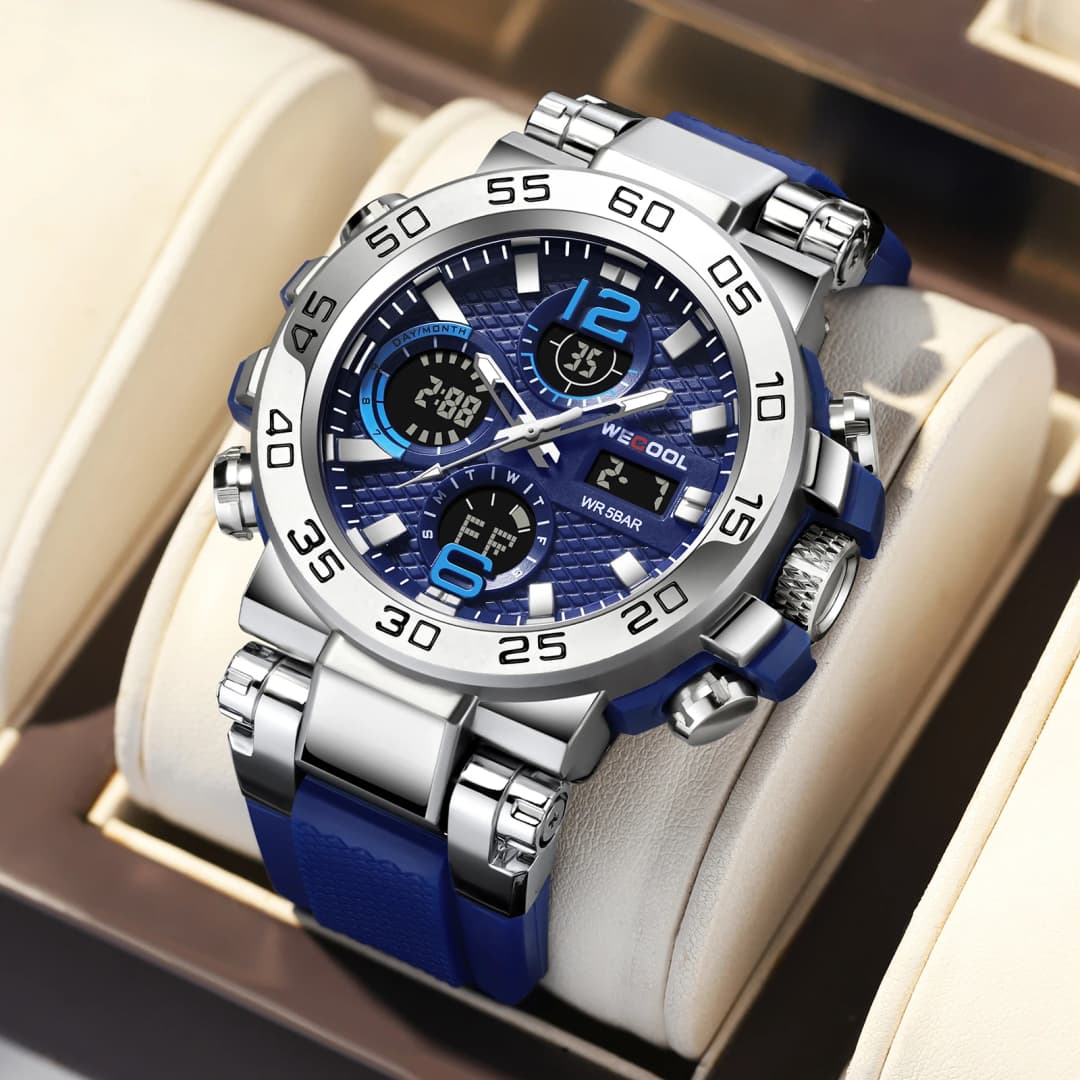 WECOOL Brand Dual Display Digital W-822 50M Waterproof Alarm Clock Luminous  Watch For Man