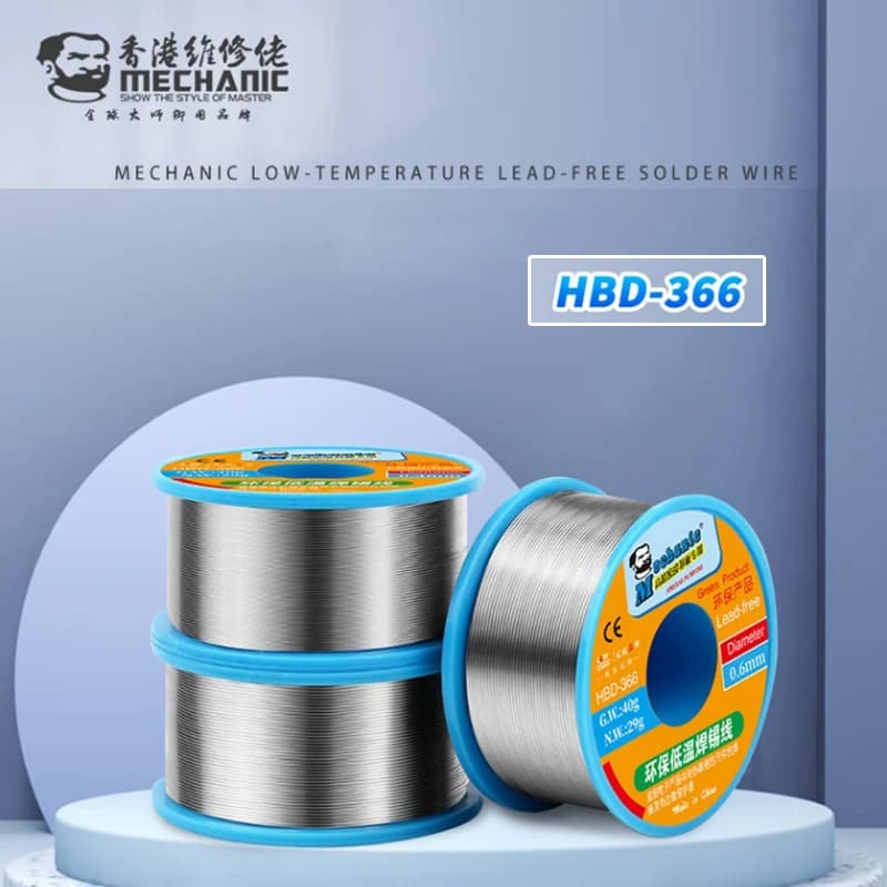 MECHANIC HBD-366 سلك لحام خالي من الرصاص 0.3-0.8 مم 40 جم سلك قصدير لحام أدوات إصلاح لحام BGA