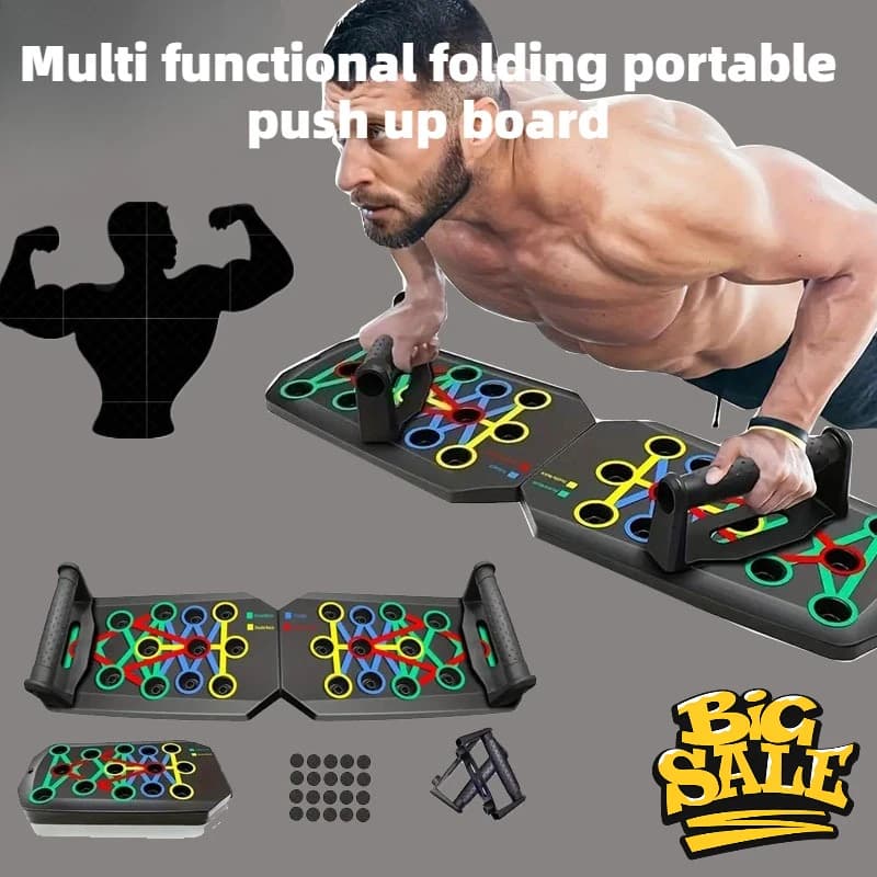 مجموعة واحدة لوح دفع متعدد الوظائف للمنزل، معدات لياقة بدنية قابلة للطي، لوح تدريب للصدر والجسم بالكامل للرجال والنساء