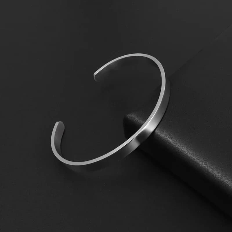 High Quality Titanium Steel Polished C Shape 6mm Open Bracelet Men's Fashion Punk Casual Cuff Bangles Couple Jewelry - 4