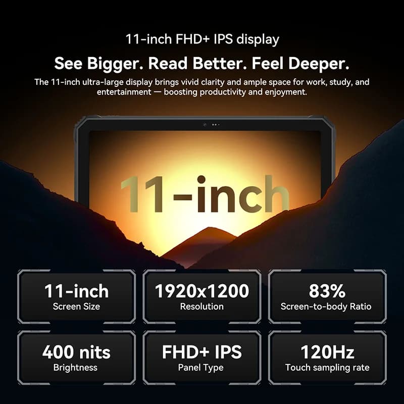 بلاك فيو أوسكال سبايدر 10 تابلت متين 20000 مللي أمبير، شاشة 11 بوصة إتش دي+ آي بي إس، معالج ثماني النواة، 256 جيجابايت، 45 واط، أندرويد، مقاوم للماء والغبار IP68 وIP69K - 5