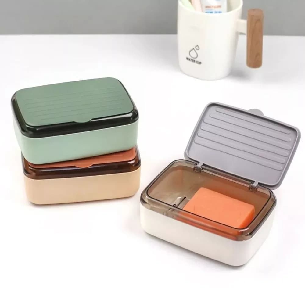 علبة صابون محمولة بطبقتين مع غطاء لحمل الصابون أثناء السفر إكسسوارات حمام