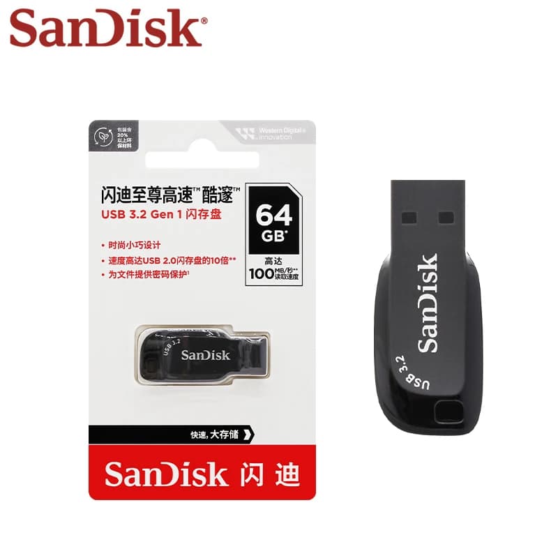 سان ديسك ألترا شيفت USB 3.2 فلاش درايف 32 جيجابايت و 64 جيجابايت و 128 جيجابايت بسرعة قصوى 100 ميجابايت/ثانية قلم ذاكرة عالي الجودة أصلي U Disk - 4