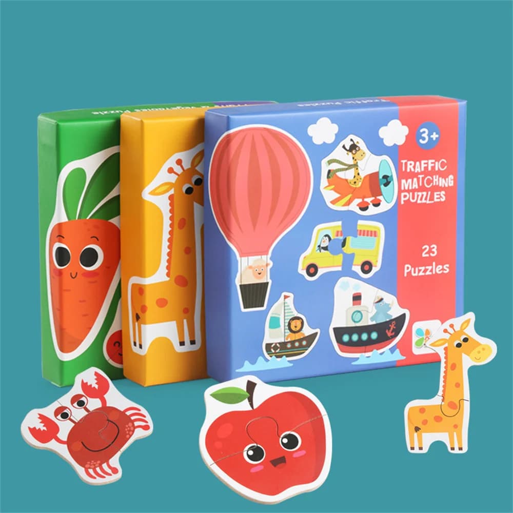 Kids Wooden Jigsaw Matching Puzzle Game Baby Early Learning Cognition Animal Fruit Traffic Educational Toys for Children Gifts - 4