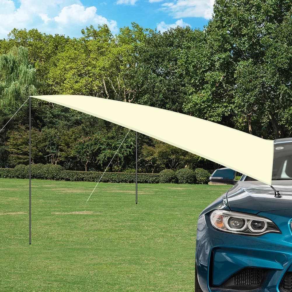 2x3M Rtractable Vehicle Awning with Tent Poles Portable Waterproof Canopy Tarp Car Shelter for Truck Jeep SUV Van Camping Tent - 2