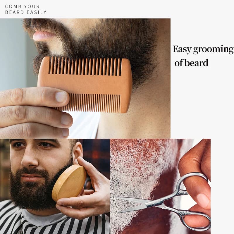 مجموعة حلاقة للرجال مع فرشاة لحية من شعر الخنزير ومشط متعدد الاستخدامات ومقص صغير، أداة عناية يومية محمولة - 3