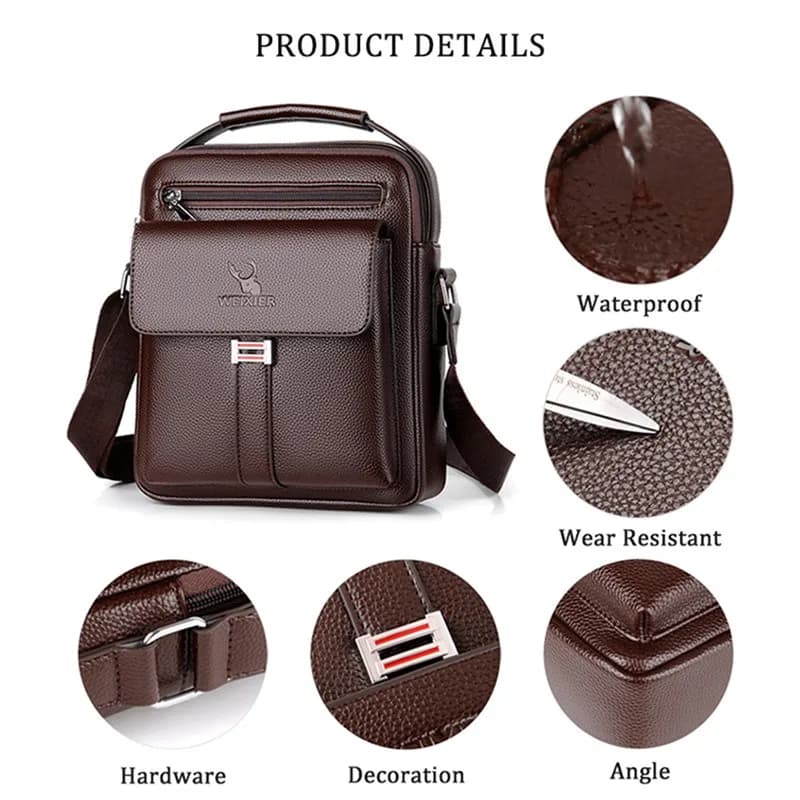 Men Crossbody Shoulder Bags Waterproof Vintage Men Handbags Large Capacity PU Leather Bag Man Messenger Bags Tote Bag - 6