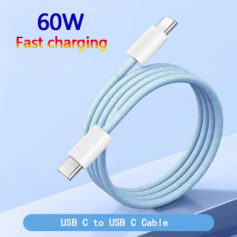 60 واط USB C إلى نوع C كابل ملون لابل آيفون 15 PD شحن سريع لهواوي Xiaomi سامسونج نوع C النسيج كابل الملحقات