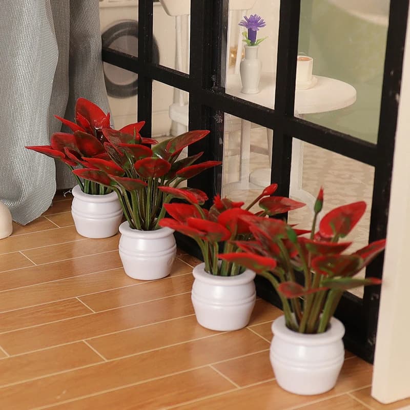 Doll House Mini Simulated Green Plant Potting Plant Model DIY Dollhouse Home Garden Outdoor Landscape Flower Bed Scene Decor - 3