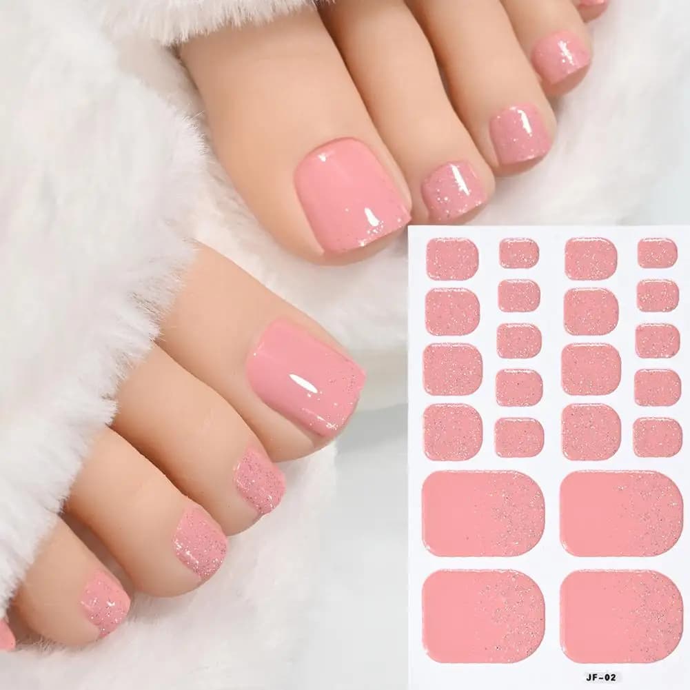 1set Nail Polish Film Toenail Stickers Solid Color Glitter Toe Nail Art Sticker DIY Waterproof Adhesive Nail Wraps Decals Decors - 4