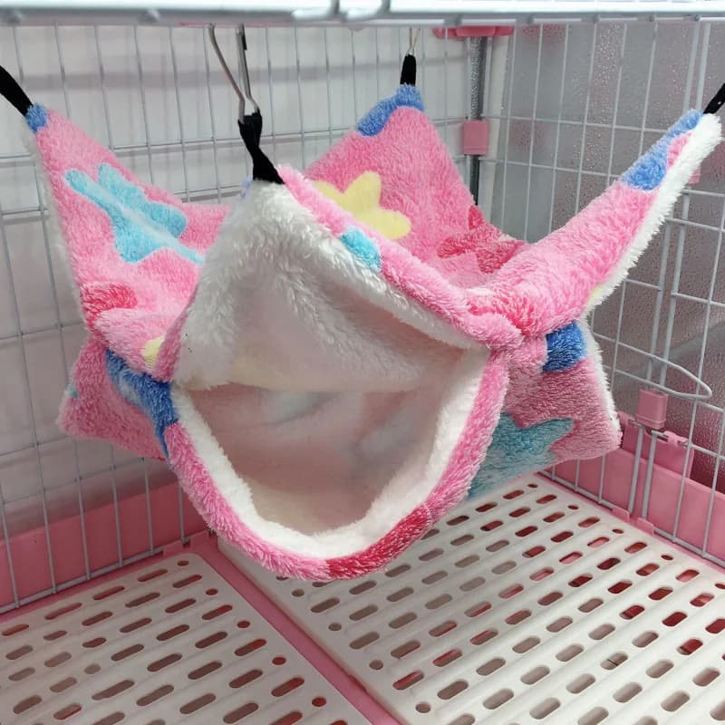 Double Layered Hamster Cage Sleeping Hammock Print Guinea Pig Clothes Bed Rodent Hammock Chinchilla Cage Little House - 3