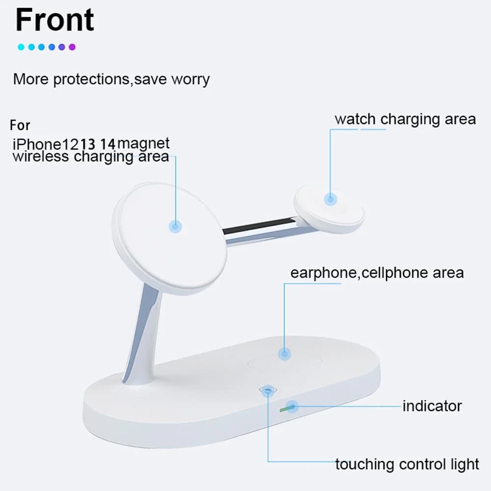 3 in 1 Wireless Charger Stand Magnetic For iPhone 12 13 14 15 Fast Charging Station for Apple Watch 9 8 7 6 5 Airpods 2 3 Pro - 3