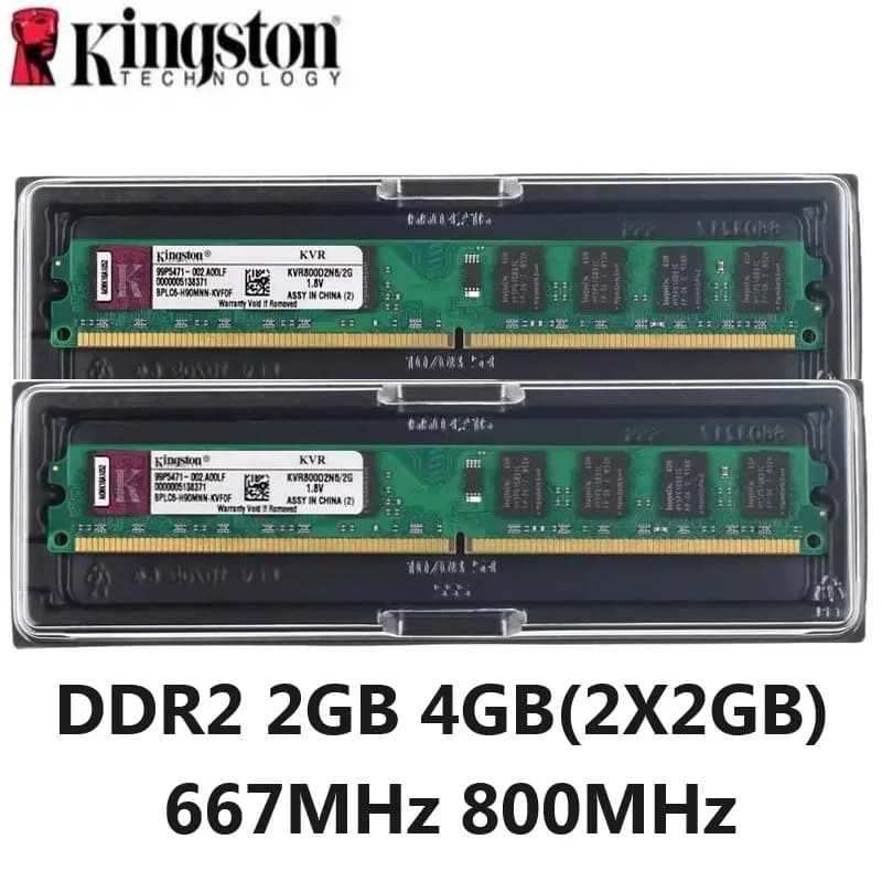 ذاكرة رام كينجستون DDR2 2 جيجابايت 4 جيجابايت (2X2 جيجابايت) عدة ذاكرة DIMM لجهاز الكمبيوتر المكتبي 667 ميجاهرتز 800 ميجاهرتز PC2-5300 6400 ذاكرة رام DDR2