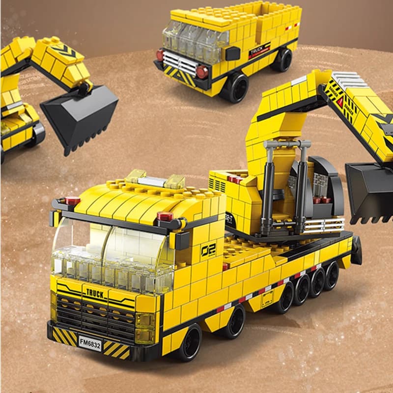 6in1 NEW Excavating Machinery Engineering Vehicle Crane Car Truck Material Handler Model Building Blocks Sets Bricks Toy City - 2