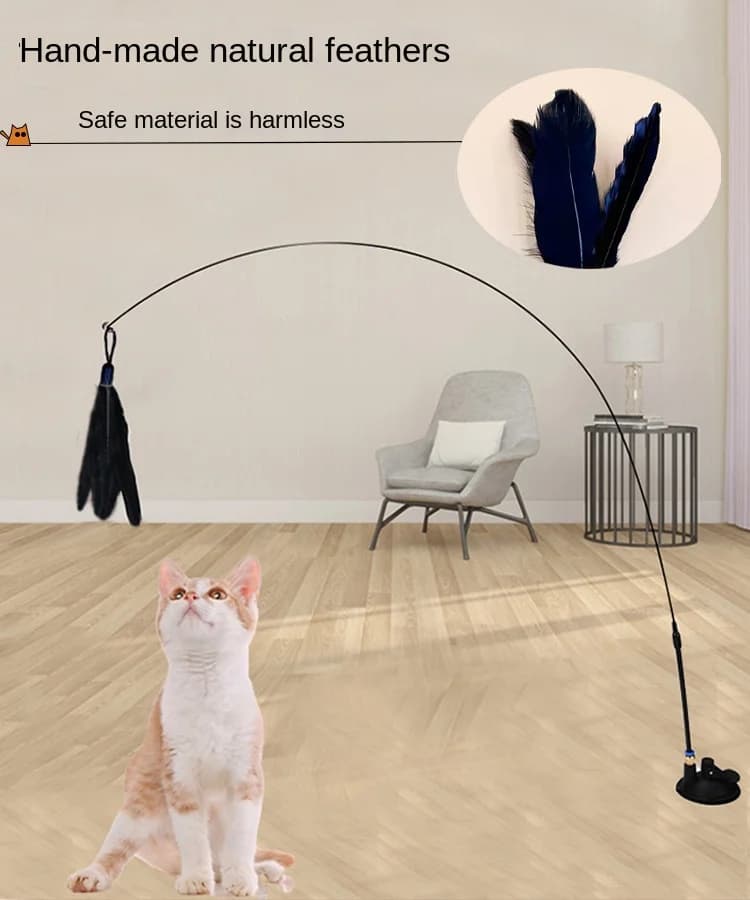 لعبة قطط عصا مداعبة مع جرس عصا ممتدة كوب شفط ذاتي عالي ومتين أداة مداعبة تفاعلية لعبة قطط - 3