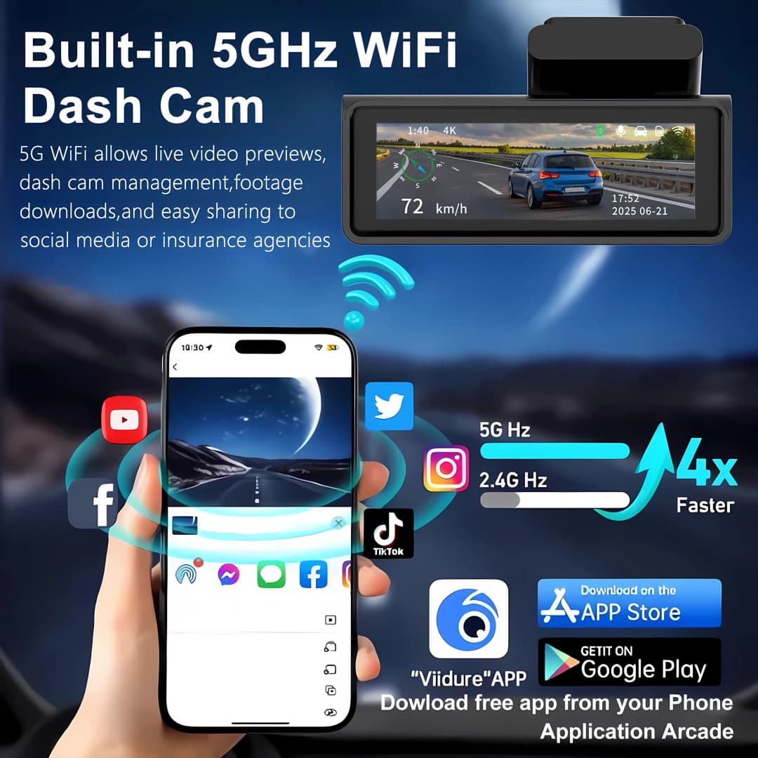 كاميرا ADAS للسيارة بدقة 4K+2.5K مع نظام تحديد المواقع العالمي (GPS) وواي فاي ورؤية ليلية 24 ساعة وعدسة خلفية اختيارية ومسجل فيديو للسيارة (DVR) وكاميرا تسجيل فيديو لصندوق السيارة الأسود - 5