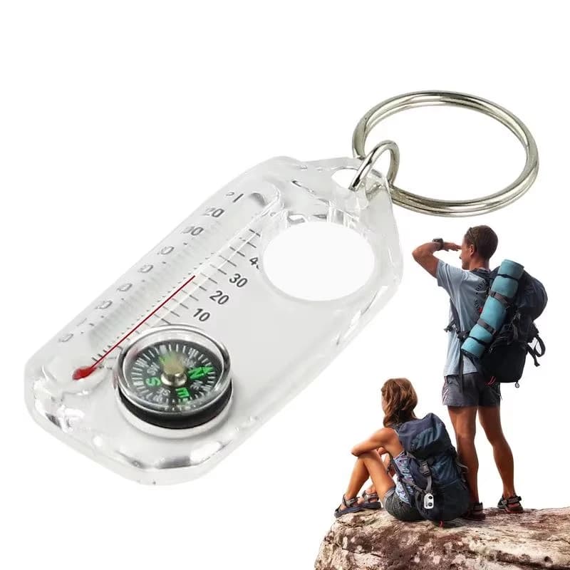 3 in 1 Keychain Compass Portable Mini Keychain Outdoor Thermometer magnifying glass Compass, camping essentials, survival tools, - 6