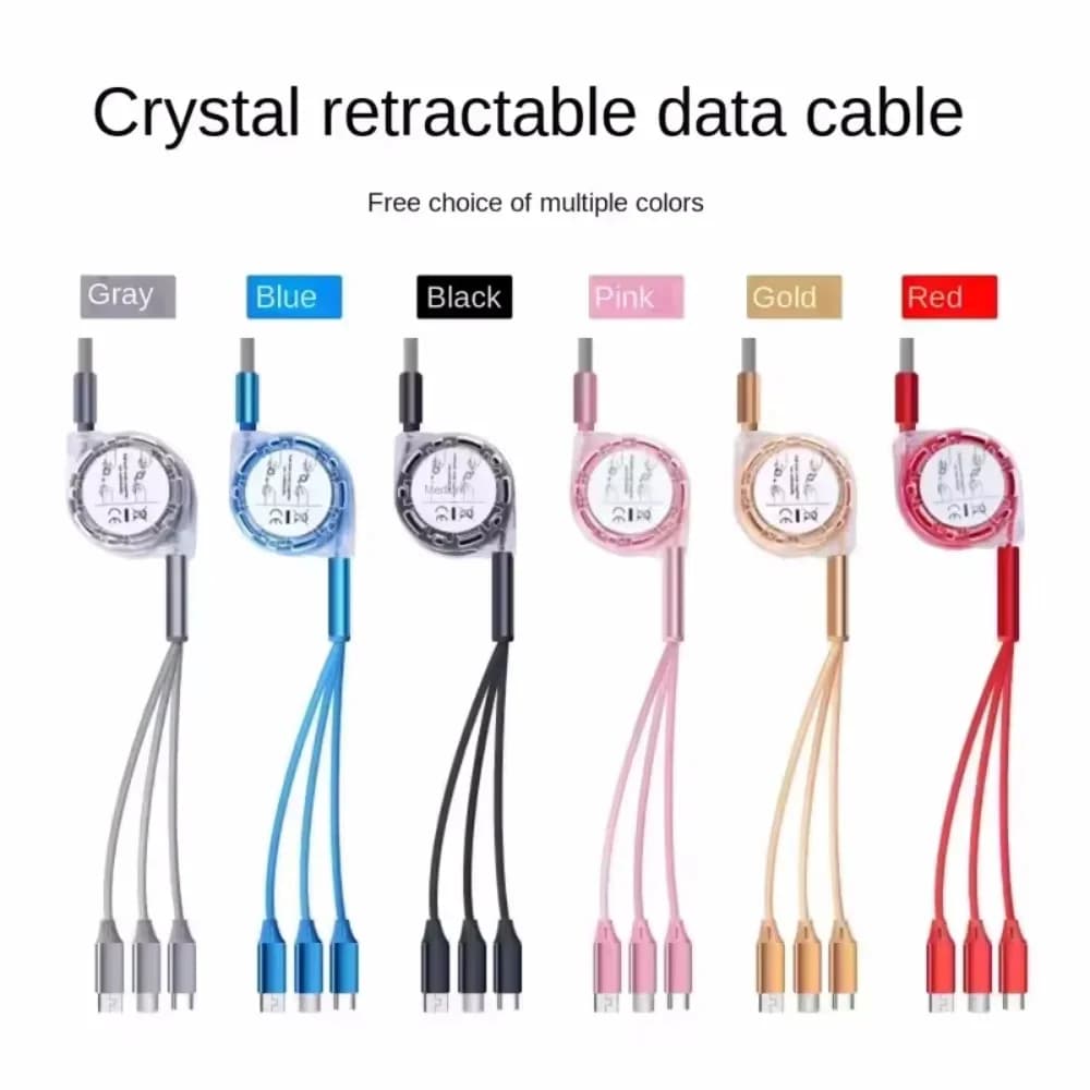 3 in 1 Retractable USB Charging Cable – Type C / Micro USB / iPhone Fast Charging Cord for Samsung, Xiaomi, Huawei