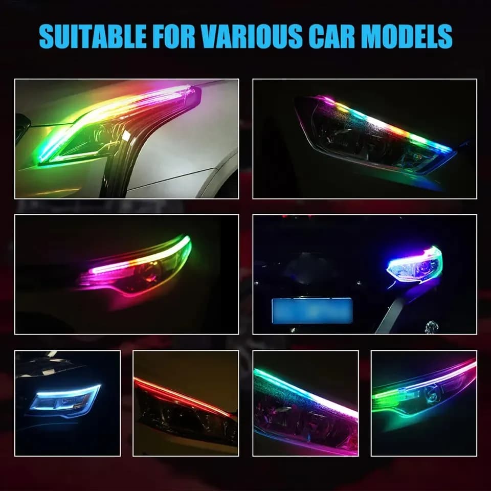 أضواء نهارية LED للسيارة شريط إضاءة DRL زخرفي إضاءة أمامية إشارة انعطاف RGB مع تحكم عن بعد عبر تطبيق - 2