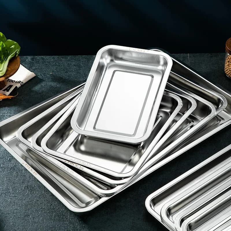 Stainless Steel Barbecue Tea Storage Serving Trays Rectangle Steamed Rice Sausage Plate Grill Meat Restaurant Metal Utensils - 5