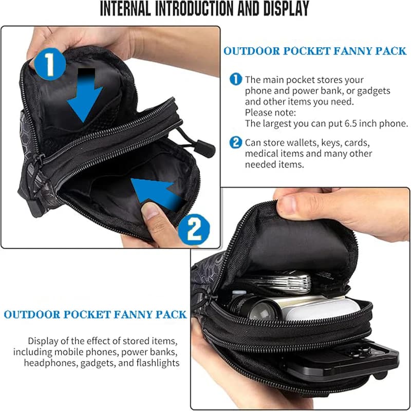 Universal EDC Tactical Molle Pouch Waist Bag with Cell Phone Holster Outdoor Gear Tool Gadget Pocket Belt Bags - 2