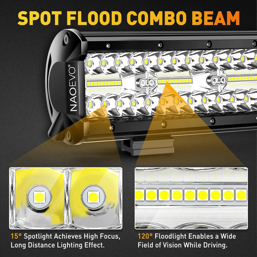 NAOEVO 20 Inch LED Light Bar 4Inch LED Lights 100W 24000LM Waterproof LED Off Road Driving Fog Lights Spot Flood Combo Light Bar - 4