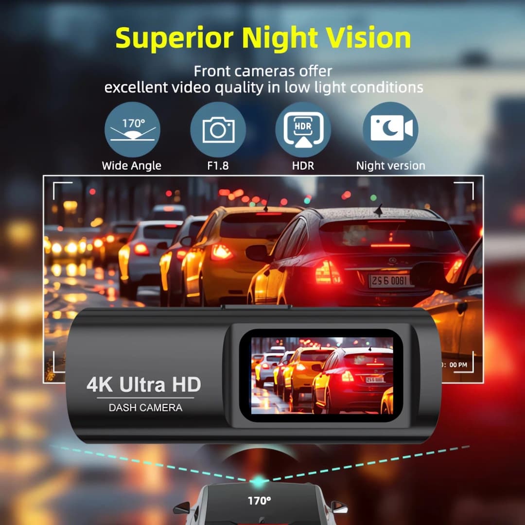 Dash Cam 4K 3840*2160P GPS WIFI Car DVR Front and Rear Dual Lens Auto Car Camera With Night Vision Dashcam 24H Parking Monitor - 2