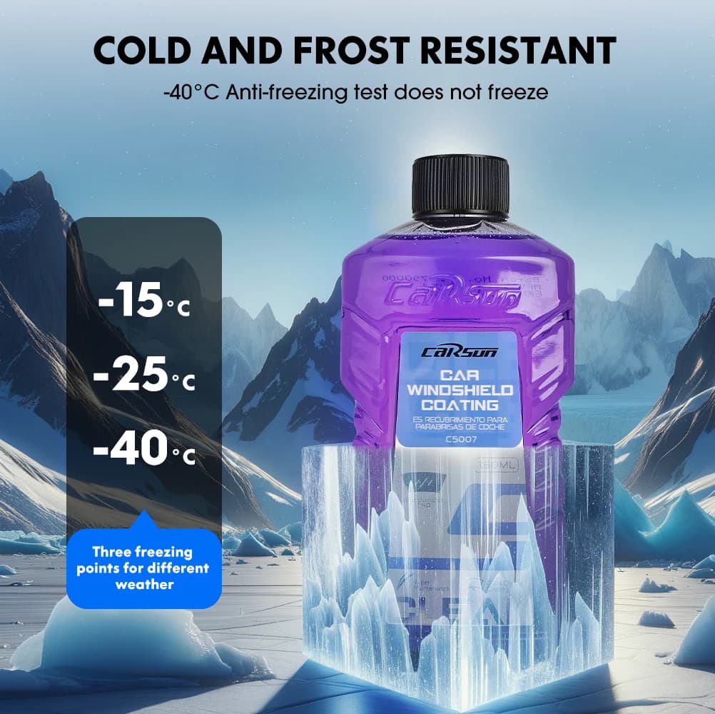 ماء زجاج سيارة مركز للغاية من Carsun، صيغة تخفيف 1:40، فيلم مزيل شحوم قوي، مقاوم للانعكاس، ماسحة، تنظيف بدون آثار، نوع عالمي مقاوم للتجمد لجميع المواسم - 4